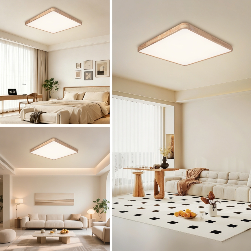 Brilagi - LED димируемо таванно осветително тяло WOODLINE SQUARE LED/100W/230V 3000-6000K дъб 80x80 см + дистанционно управление