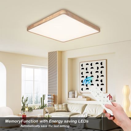 Brilagi - LED димируемо таванно осветително тяло WOODLINE SQUARE LED/100W/230V 3000-6000K дъб 80x80 см + дистанционно управление