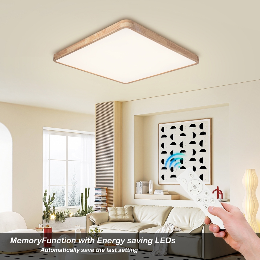 Brilagi - LED димируемо таванно осветително тяло WOODLINE SQUARE LED/100W/230V 3000-6000K дъб 80x80 см + дистанционно управление