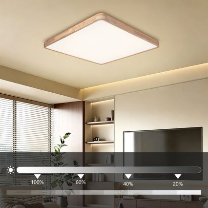 Brilagi - LED димируемо таванно осветително тяло WOODLINE SQUARE LED/100W/230V 3000-6000K дъб 80x80 см + дистанционно управление