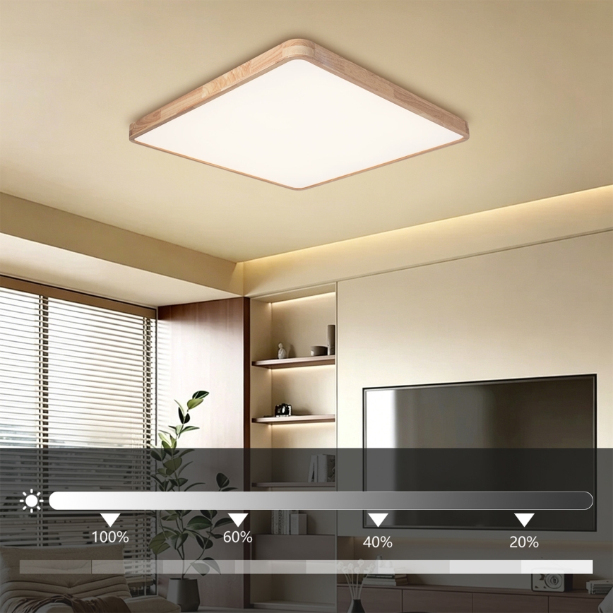 Brilagi - LED димируемо таванно осветително тяло WOODLINE SQUARE LED/100W/230V 3000-6000K дъб 80x80 см + дистанционно управление
