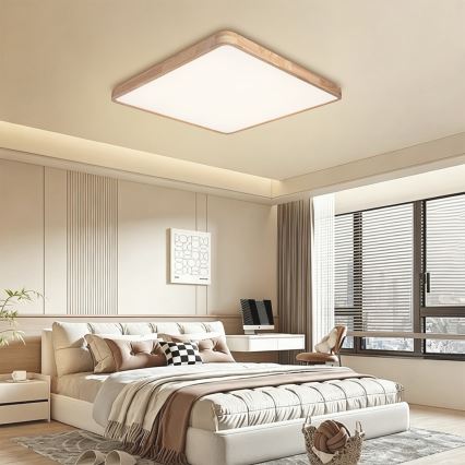 Brilagi - LED димируемо таванно осветително тяло WOODLINE SQUARE LED/100W/230V 3000-6000K дъб 80x80 см + дистанционно управление