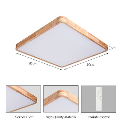 Brilagi - LED димируемо таванно осветително тяло WOODLINE SQUARE LED/100W/230V 3000-6000K дъб 80x80 см + дистанционно управление