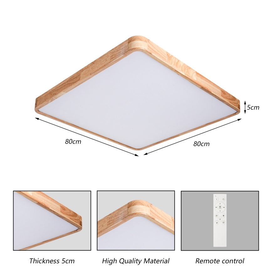 Brilagi - LED димируемо таванно осветително тяло WOODLINE SQUARE LED/100W/230V 3000-6000K дъб 80x80 см + дистанционно управление