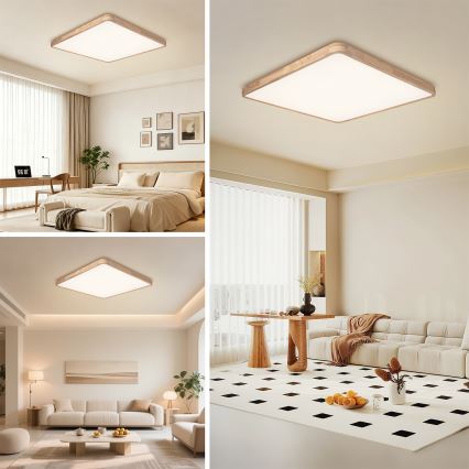 BRILAGI - Димируемо таванно LED осветително тяло WOODLINE SQUARE LED/180W/230V 3000-6000K дъб 100x100 см + дистанционно управление