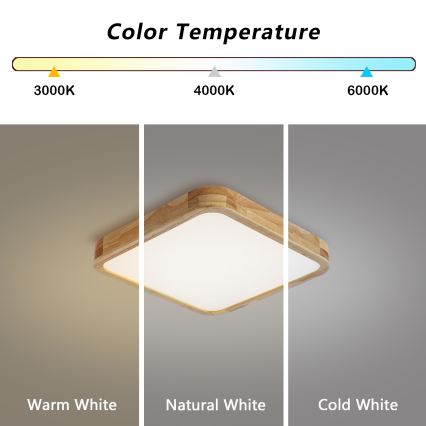 Brilagi - LED димируемо таванно осветително тяло WOODLINE SQUARE LED/48W/230V 3000-6000K дъб 40x40 cm + дистанционно управление