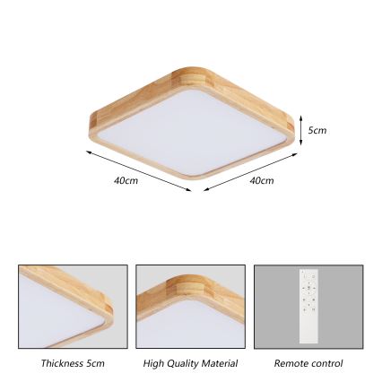 Brilagi - LED димируемо таванно осветително тяло WOODLINE SQUARE LED/48W/230V 3000-6000K дъб 40x40 cm + дистанционно управление