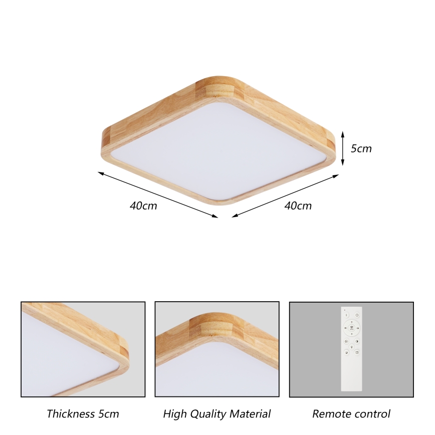Brilagi - LED димируемо таванно осветително тяло WOODLINE SQUARE LED/48W/230V 3000-6000K дъб 40x40 cm + дистанционно управление
