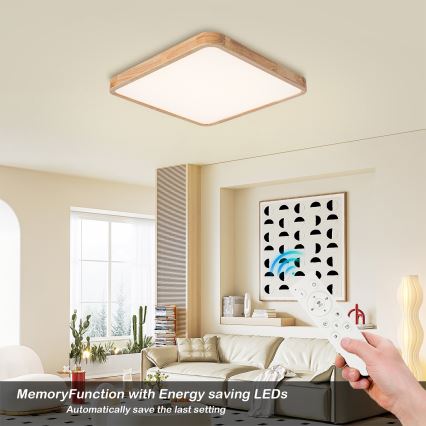 Brilagi - Димируемо LED таванно осветително тяло WOODLINE SQUARE LED/80W/230V 3000-6000K дъб 60x60 cm + дистанционно управление
