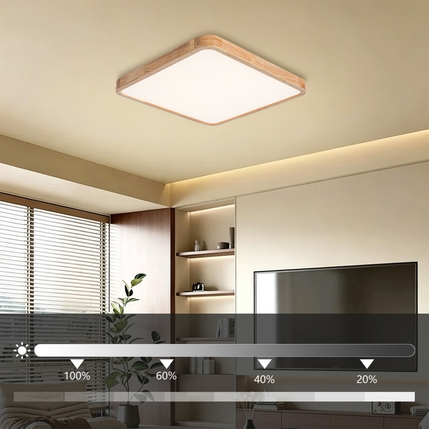 Brilagi - Димируемо LED таванно осветително тяло WOODLINE SQUARE LED/80W/230V 3000-6000K дъб 60x60 cm + дистанционно управление