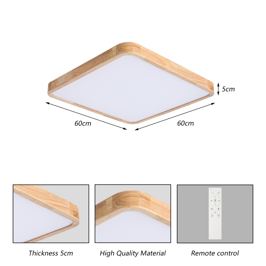 Brilagi - Димируемо LED таванно осветително тяло WOODLINE SQUARE LED/80W/230V 3000-6000K дъб 60x60 cm + дистанционно управление