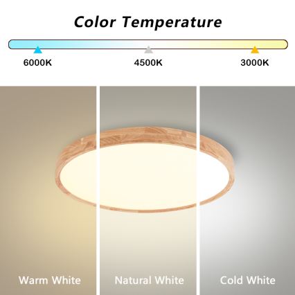 Brilagi - LED димируемо таванно осветително тяло WOODROUND LED/30W/230V 3000-6000K Ø 40 см дърво CRI 90 + дистанционно управление