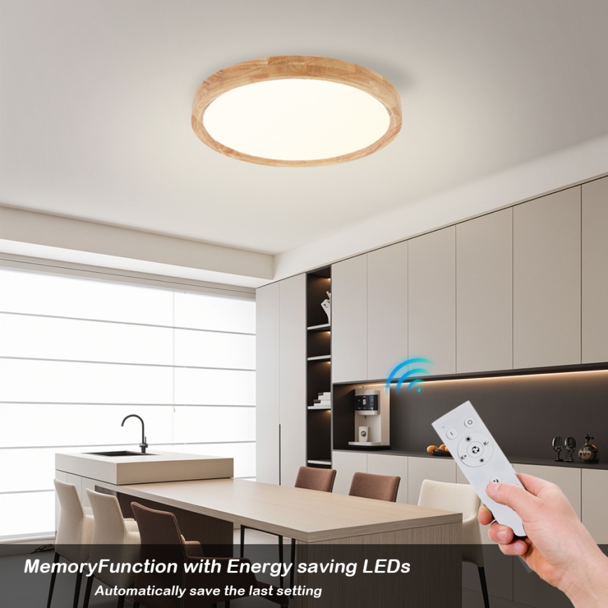 Brilagi - LED димируемо таванно осветително тяло WOODROUND LED/30W/230V 3000-6000K Ø 40 см дърво CRI 90 + дистанционно управление