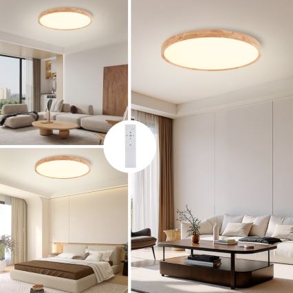 Brilagi - Димируемо таванно осветително тяло WOODROUND LED/70W/230V 3000-6000K Ø 80 см дърво CRI 90 + дистанционно управление