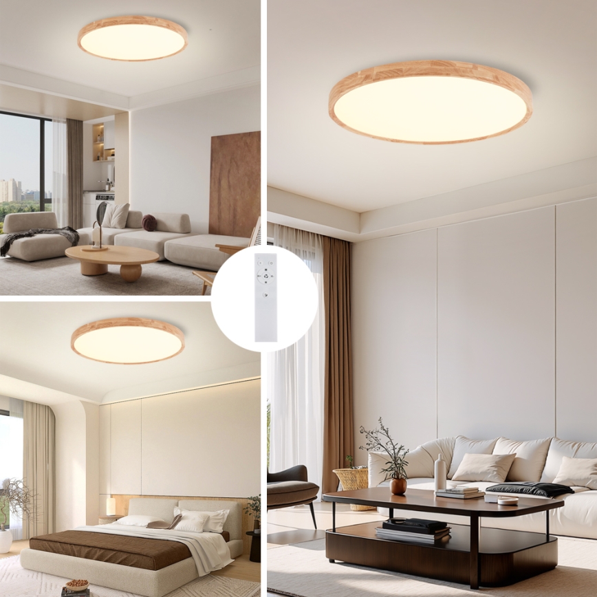 Brilagi - Димируемо таванно осветително тяло WOODROUND LED/70W/230V 3000-6000K Ø 80 см дърво CRI 90 + дистанционно управление