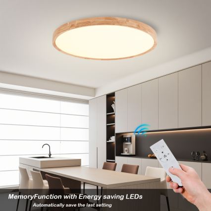 Brilagi - Димируемо таванно осветително тяло WOODROUND LED/70W/230V 3000-6000K Ø 80 см дърво CRI 90 + дистанционно управление