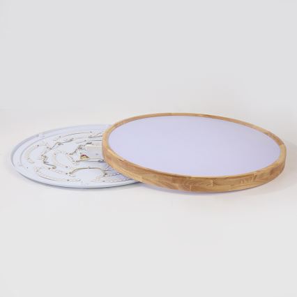 Brilagi - Димируемо таванно осветително тяло WOODROUND LED/70W/230V 3000-6000K Ø 80 см дърво CRI 90 + дистанционно управление