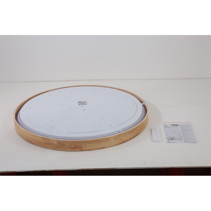 Brilagi - Димируемо таванно осветително тяло WOODROUND LED/70W/230V 3000-6000K Ø 80 см дърво CRI 90 + дистанционно управление