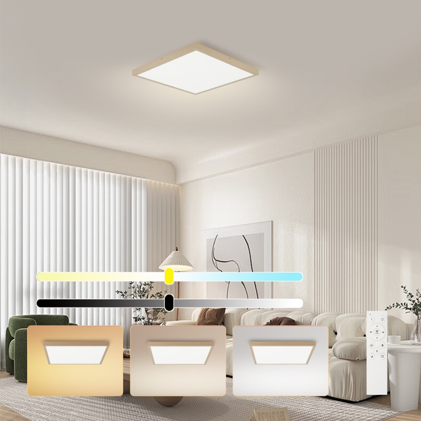 Brilagi - LED димируемо таванно осветително тяло за баня FRAME SMART LED/50W/230V 60x60 cm 3000-6000K IP44 бежово + дистанционно управление