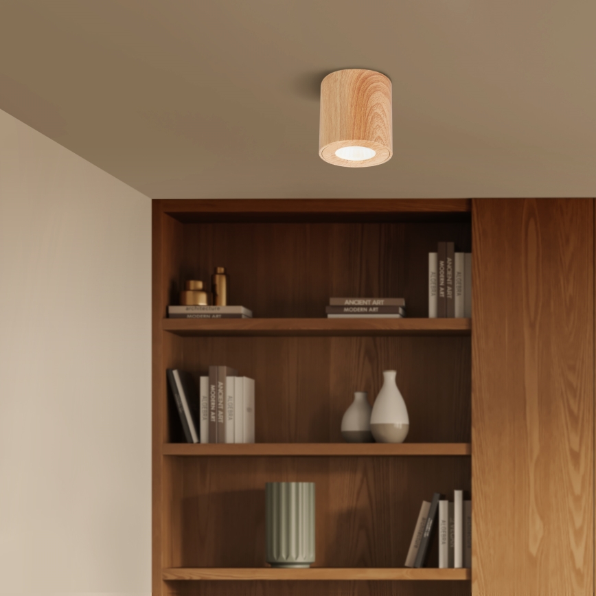Brilagi - LED RGBW димируемо осветително тяло за баня MIA 1xGU10/4,8W/230V 3000K 84x80 mm дъбов декор IP44 + дистанционно управление