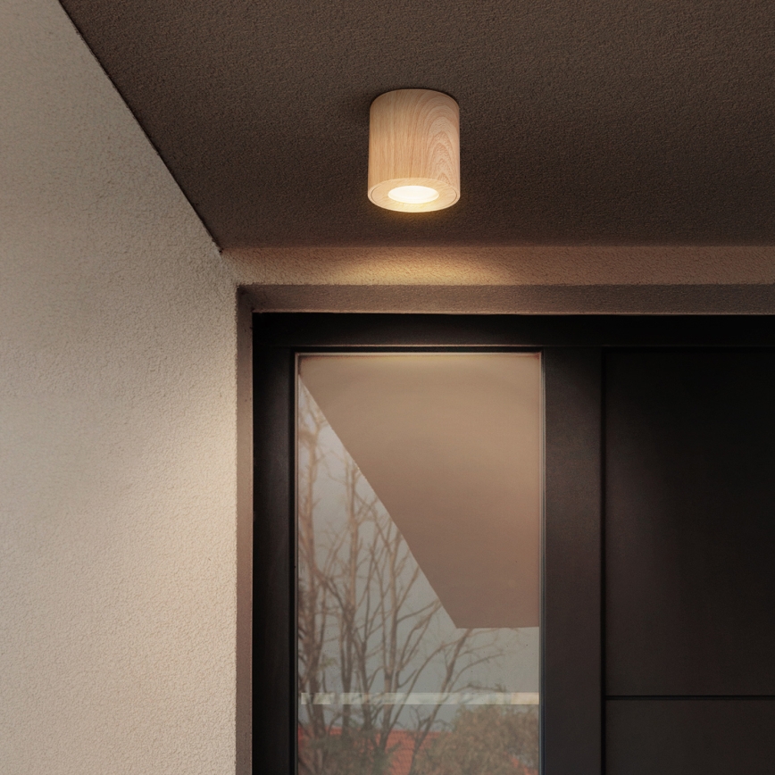 Brilagi - LED RGBW димируемо осветително тяло за баня MIA 1xGU10/4,8W/230V 3000K 84x80 mm дъбов декор IP44 + дистанционно управление
