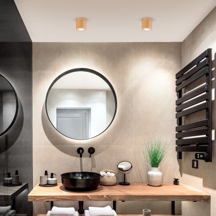 Brilagi - LED RGBW димируемо осветително тяло за баня MIA 1xGU10/6W/230V 3000K 84x80 mm дъбов декор IP44 + дистанционно управление