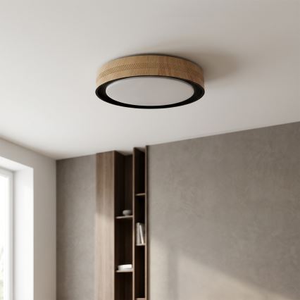 Brilagi - Димируемо LED таванно осветително тяло COCI LED/48W/230V 3000-6500K Ø 39 см дървесен декор/черно + дистанционно управление