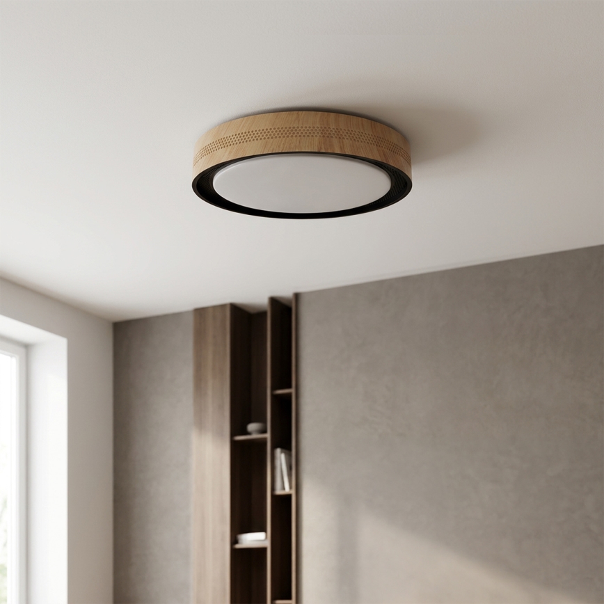 Brilagi - Димируемо LED таванно осветително тяло COCI LED/48W/230V 3000-6500K Ø 39 см дървесен декор/черно + дистанционно управление