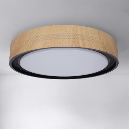 Brilagi - Димируемо LED таванно осветително тяло COCI LED/48W/230V 3000-6500K Ø 39 см дървесен декор/черно + дистанционно управление