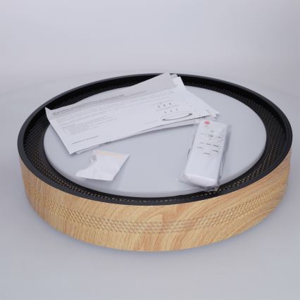 Brilagi - Димируемо LED таванно осветително тяло COCI LED/48W/230V 3000-6500K Ø 39 см дървесен декор/черно + дистанционно управление