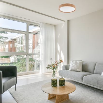 Brilagi - Димируемо LED таванно осветително тяло MANAROLA LED/24W/230V, диаметър 42 см, 3000-6500K, цвят дъб, с дистанционно управление