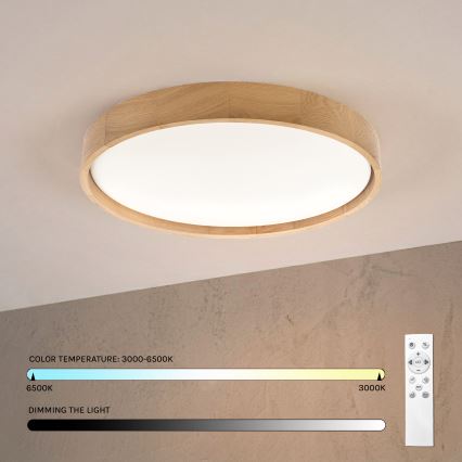 Brilagi - LED димируем таванен плафон MANAROLA REMOTE LED/36W/230V 3000-6500K Ø 51 см дъб + дистанционно управление