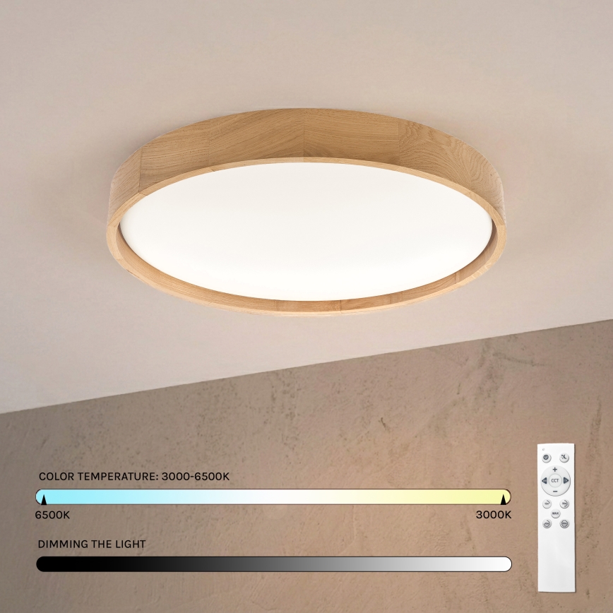 Brilagi - LED димируем таванен плафон MANAROLA REMOTE LED/36W/230V 3000-6500K Ø 51 см дъб + дистанционно управление