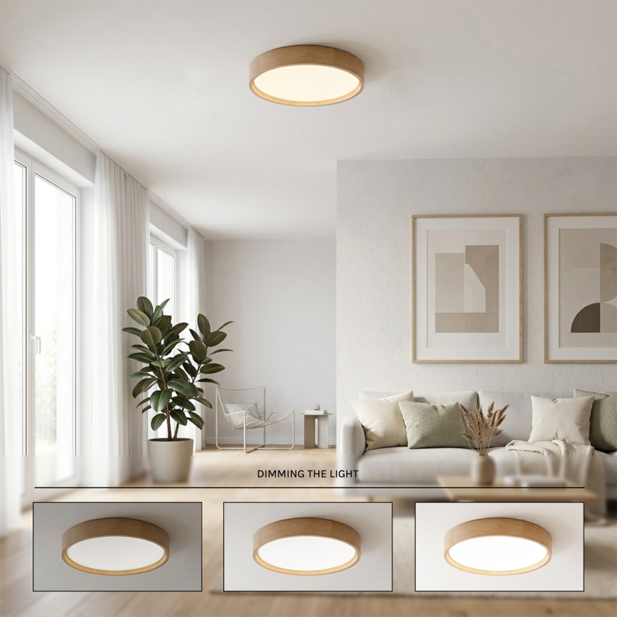 Brilagi - Димируемо таванно LED осветително тяло MANAROLA SMART LED/24W/230V 3000-6000K Wi-Fi Tuya Beacon Ø 41 см дъб + дистанционно управление