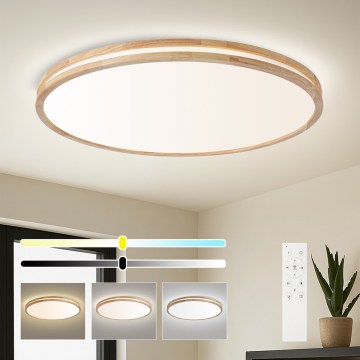 Brilagi - Димируемо LED таванно осветително тяло MOLINA LED/128W/230V 3000-6000K дъб, диаметър 100 см + дистанционно управление