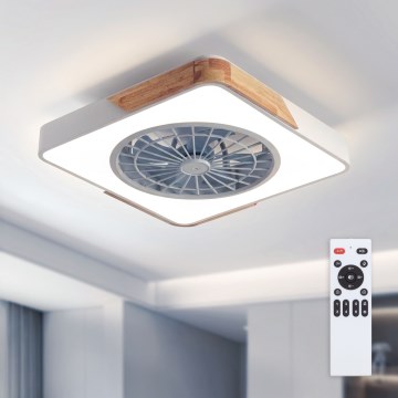 Brilagi - Димируемо LED таванно осветително тяло с вентилатор LED/38W/230V 3000-6500K 3000-6500K 50x50 см бяло/дъб + дистанционно управление