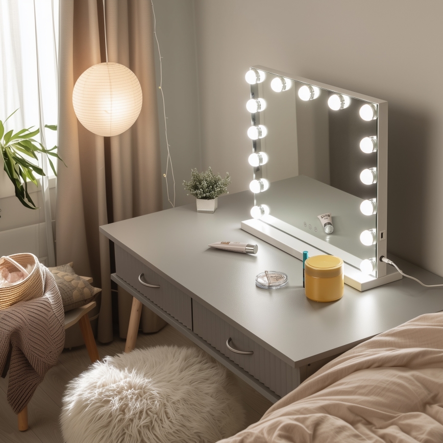 BRILAGI - димируемо огледало за грим HOLLYWOOD LED/15W/230V CCT + USB бяло