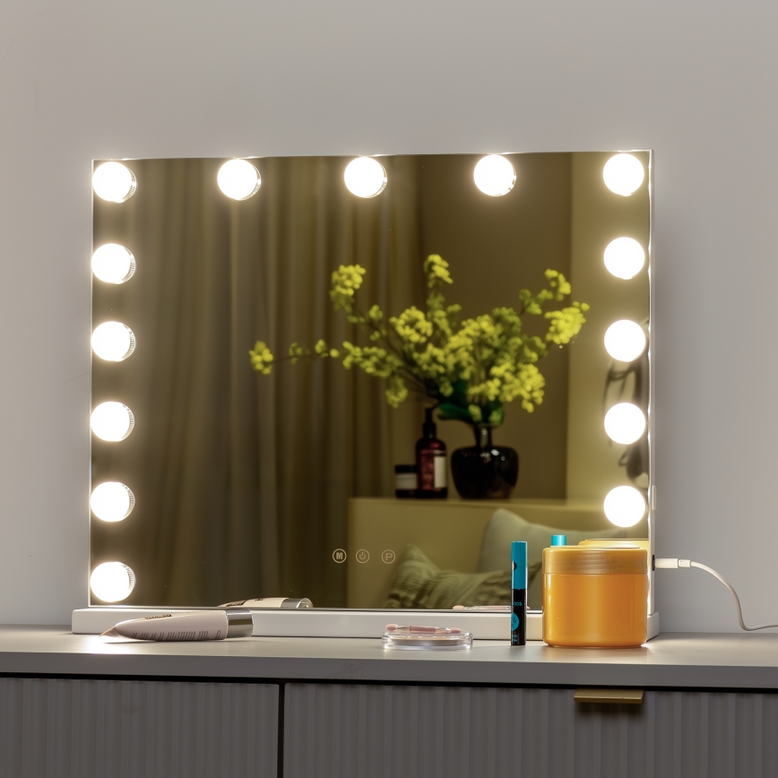 BRILAGI - димируемо огледало за грим HOLLYWOOD LED/15W/230V CCT + USB бяло