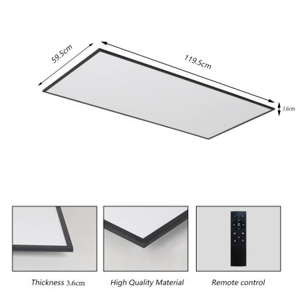 Brilagi - LED Димируемо таванно осветително тяло SLIMFRAME LED/80W/230V 120x60 cm 3000-6000K черно + дистанционно управление