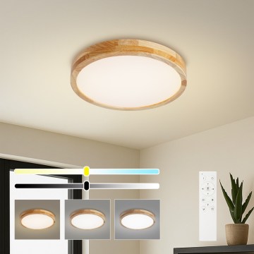 Brilagi - димируемо таванно осветително тяло WOODLINE LED/48W/230V 3000-6000K дъб Ø 40 см + дистанционно управление