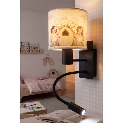 Brilagi - LED детска гъвкава стенна лампа BOBO 1xE27/25W/230V + LED/3W черна/бяла/розова/феи