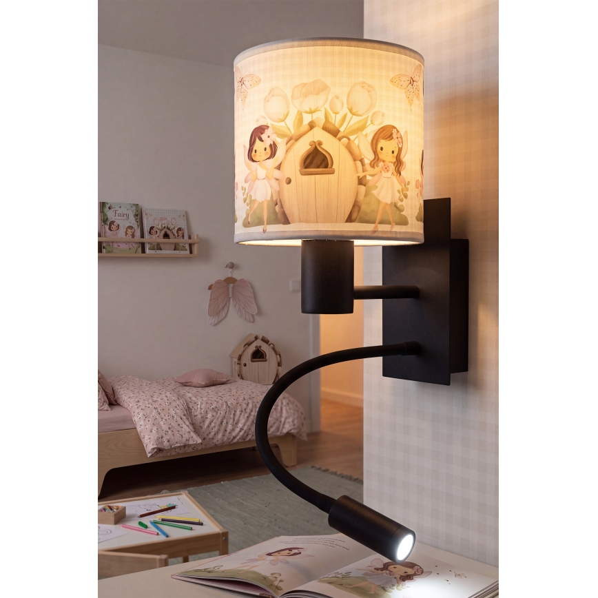 Brilagi - LED детска гъвкава стенна лампа BOBO 1xE27/25W/230V + LED/3W черна/бяла/розова/феи