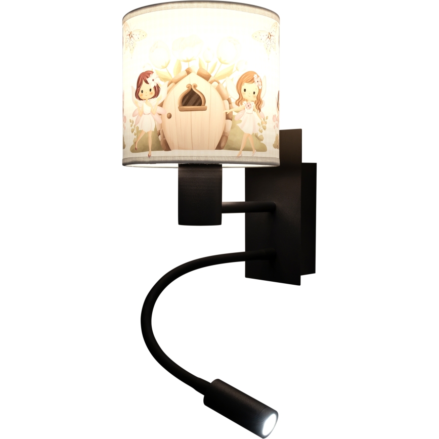Brilagi - LED детска гъвкава стенна лампа BOBO 1xE27/25W/230V + LED/3W черна/бяла/розова/феи