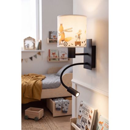 Brilagi - LED детска гъвкава стенна лампа BOBO 1xE27/25W/230V + LED/3W черна/бяла/с мотиви на животни