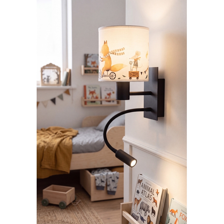 Brilagi - LED детска гъвкава стенна лампа BOBO 1xE27/25W/230V + LED/3W черна/бяла/с мотиви на животни