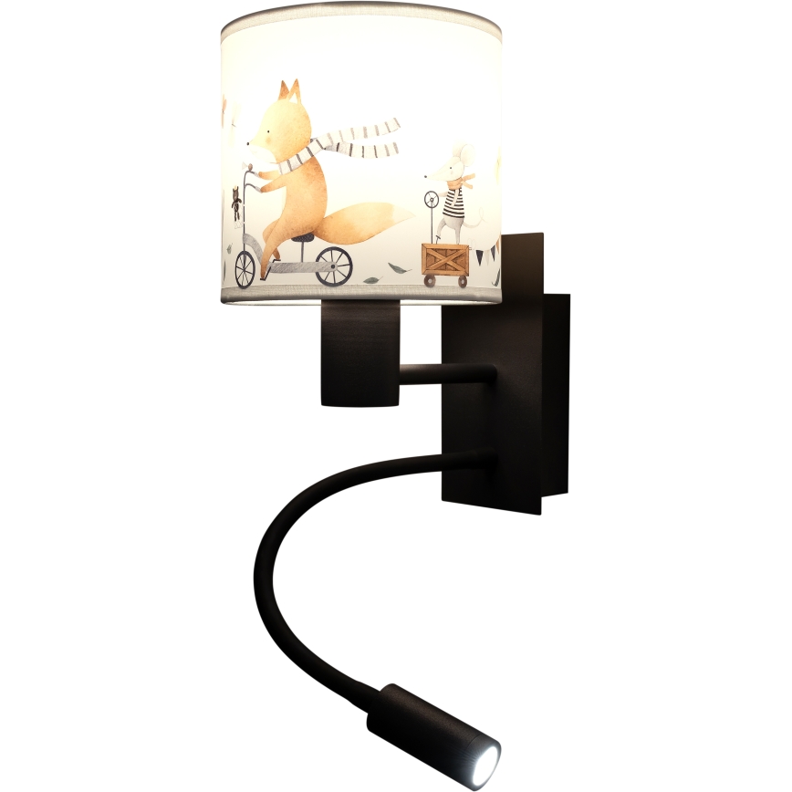 Brilagi - LED детска гъвкава стенна лампа BOBO 1xE27/25W/230V + LED/3W черна/бяла/с мотиви на животни
