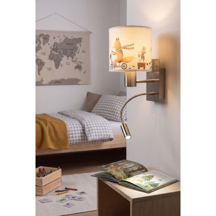 Brilagi - LED детска гъвкава стенна лампа BOBO 1xE27/25W/230V + LED/3W матов хром/бяла/с животински мотиви