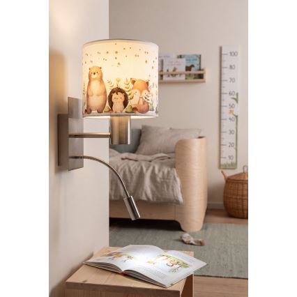 Brilagi - LED детска гъвкава стенна лампа BOBO 1xE27/25W/230V + LED/3W матов хром/бял/с животни