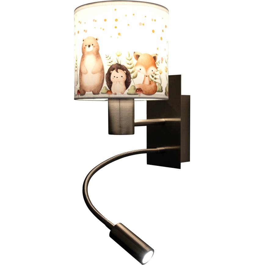 Brilagi - LED детска гъвкава стенна лампа BOBO 1xE27/25W/230V + LED/3W матов хром/бял/с животни