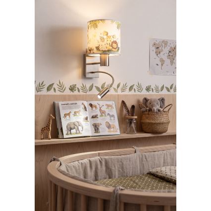 Brilagi - LED детска гъвкава стенна лампа BOBO 1xE27/25W/230V + LED/3W матов хром/бял/зелен/джунгла